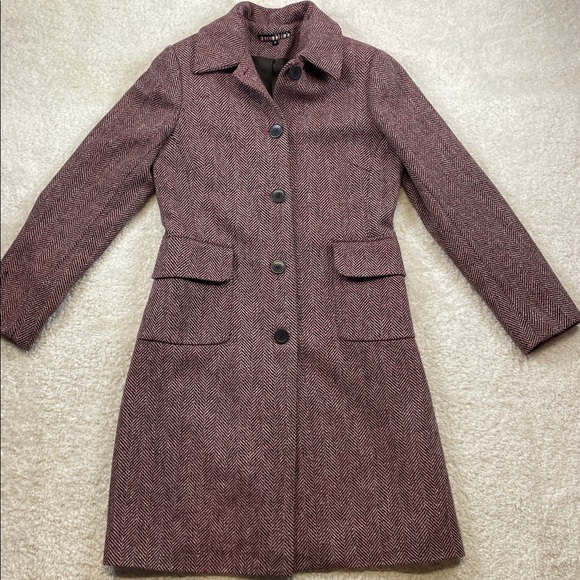 Dalia Collection Wool Blend Herringbone Coat Burgundy Womens Size 8 - Picture 3 of 8